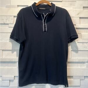 PATRICK ASSARAF Merino Lightweight Open Short Sleeve Knit Polo Depth Navy Blue M